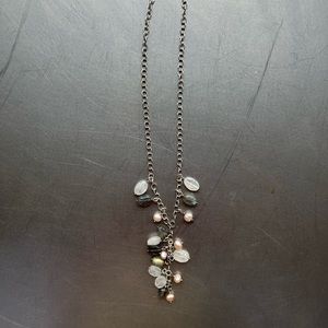 Sterling Labradorite and pink pearl drop necklace with toggle closure